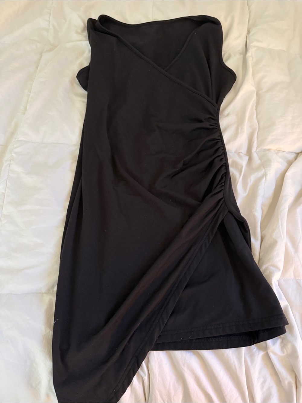Amazon Black Asymmetrical Ruched Wrap Dress